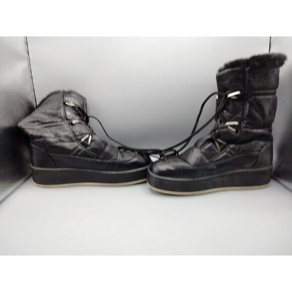 Pajar Tex Faux Fur Lined Black Boot Lace Up Non Marking Sole Size 10 - Picture 6 of 10
